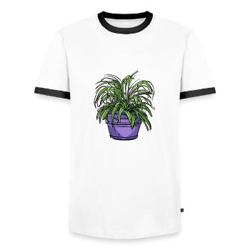 Zimmerpflanze / Topfpflanze / Dekoration / Topf - Männer Kontrast-T-Shirt - Weiß/Schwarz - Vorne - AI Model Female 172 light (172cm) & AI Model Male 178 dark (178cm)