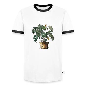 Plante d’intérieur / Plante en pot / Décoration / Pot - T-shirt contrasté Homme - blanc/noir - Devant - AI Model Female 172 light (172cm) & AI Model Male 178 dark (178cm)