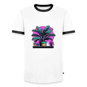 Zimmerpflanze / Topfpflanze / Dekoration / Topf - Männer Kontrast-T-Shirt - Weiß/Schwarz - Vorne - AI Model Female 172 light (172cm) & AI Model Male 178 dark (178cm)