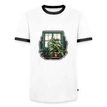 Plante d’intérieur / Plante en pot / Décoration / Pot - T-shirt contrasté Homme - blanc/noir - Devant - AI Model Female 172 light (172cm) & AI Model Male 178 dark (178cm)