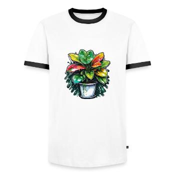 Houseplant / Potted Plant / Decoration / Pot - Men's Ringer Shirt - white/black - Front - AI Model Female 172 light (172cm) & AI Model Male 178 dark (178cm)