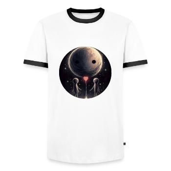 Planet of Hope - Men's Ringer Shirt - white/black - Front - AI Model Female 172 light (172cm) & AI Model Male 178 dark (178cm)