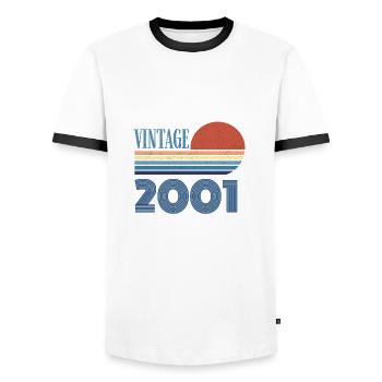 Vintage 2001 - Men's Ringer Shirt - white/black - Front - AI Model Female 172 light (172cm) & AI Model Male 178 dark (178cm)