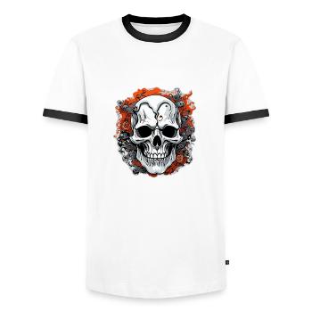 Crâne / Crâne / Squelette / Gothique / Tatouage - T-shirt contrasté Homme - blanc/noir - Devant - AI Model Female 172 light (172cm) & AI Model Male 178 dark (178cm)