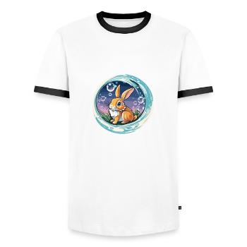 Animal dans la bulle de savon / enfantin / mignon / lapin - T-shirt contrasté Homme - blanc/noir - Devant - AI Model Female 172 light (172cm) & AI Model Male 178 dark (178cm)