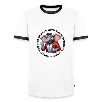 would you like to play with the elephant´s trunk - Männer Kontrast-T-Shirt - Weiß/Schwarz - Vorne - AI Model Female 172 light (172cm) & AI Model Male 178 dark (178cm)