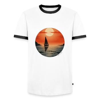 Segelboot Meer Maritim Mond Ozean Nautik - Männer Kontrast-T-Shirt - Weiß/Schwarz - Vorne - AI Model Female 172 light (172cm) & AI Model Male 178 dark (178cm)