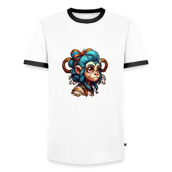 Singe mignon / Fille de singe / Mignon / noeud de cheveux - T-shirt contrasté Homme - blanc/noir - Devant - AI Model Female 172 light (172cm) & AI Model Male 178 dark (178cm)