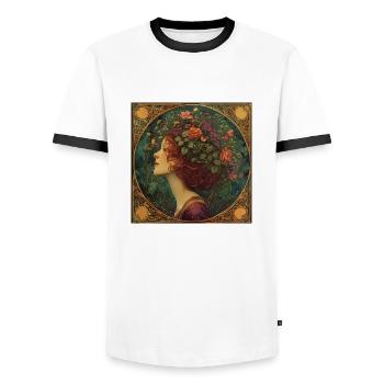 Junges Mädchen mit Blumenkranz - Männer Kontrast-T-Shirt - Weiß/Schwarz - Vorne - AI Model Female 172 light (172cm) & AI Model Male 178 dark (178cm)