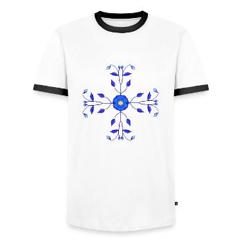 Blue Flower Kross - Men's Ringer Shirt - white/black - Front - AI Model Female 172 light (172cm) & AI Model Male 178 dark (178cm)