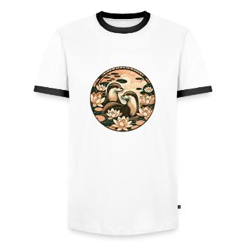 Otter und Lotusblume - Männer Kontrast-T-Shirt - Weiß/Schwarz - Vorne - AI Model Female 172 light (172cm) & AI Model Male 178 dark (178cm)