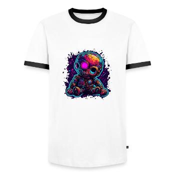 Poupée d’horreur / Halloween / Effrayant / Sombre - T-shirt contrasté Homme - blanc/noir - Devant - AI Model Female 172 light (172cm) & AI Model Male 178 dark (178cm)