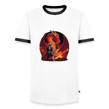 Showdown in der Drachenhöhle - Männer Kontrast-T-Shirt - Weiß/Schwarz - Vorne - AI Model Female 172 light (172cm) & AI Model Male 178 dark (178cm)