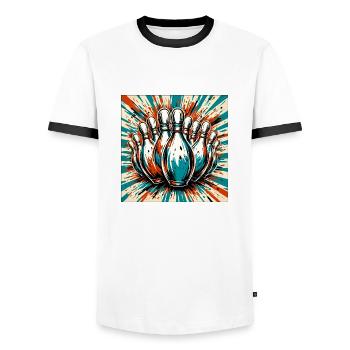 Bowling / Skittles / Bowling Alley / Pin / Strike - Men's Ringer Shirt - white/black - Front - AI Model Female 172 light (172cm) & AI Model Male 178 dark (178cm)