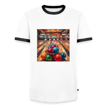 Bowling / Skittles / Bowling Alley / Pin / Strike - Men's Ringer Shirt - white/black - Front - AI Model Female 172 light (172cm) & AI Model Male 178 dark (178cm)