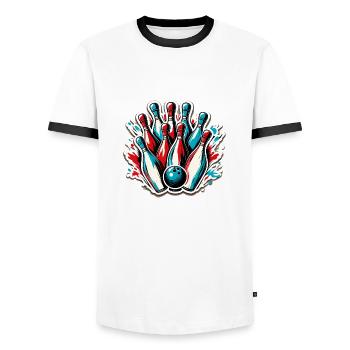 Bowling / Kegeln / Bowlingbahn / Pin / Strike - Männer Kontrast-T-Shirt - Weiß/Schwarz - Vorne - AI Model Female 172 light (172cm) & AI Model Male 178 dark (178cm)