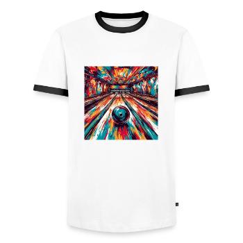 Bowling / Skittles / Bowling Alley / Pin / Strike - Men's Ringer Shirt - white/black - Front - AI Model Female 172 light (172cm) & AI Model Male 178 dark (178cm)