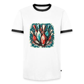 Bowling / Skittles / Bowling Alley / Pin / Strike - Men's Ringer Shirt - white/black - Front - AI Model Female 172 light (172cm) & AI Model Male 178 dark (178cm)