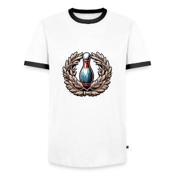Bowling / Kegeln / Bowlingbahn / Pin / Strike - Männer Kontrast-T-Shirt - Weiß/Schwarz - Vorne - AI Model Female 172 light (172cm) & AI Model Male 178 dark (178cm)