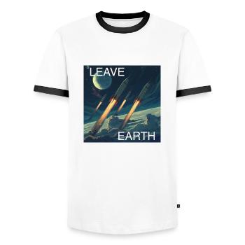 Affiche de Style rétro voyage dans l’espace « Quitter la Terre » - T-shirt contrasté Homme - blanc/noir - Devant - AI Model Female 172 light (172cm) & AI Model Male 178 dark (178cm)