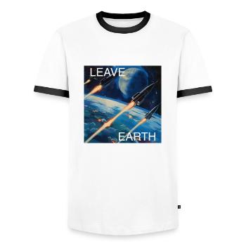 Affiche de Style rétro voyage dans l’espace « Quitter la Terre » - T-shirt contrasté Homme - blanc/noir - Devant - AI Model Female 172 light (172cm) & AI Model Male 178 dark (178cm)