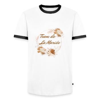 Team de La mariée floral-idée cadeau Evjf - T-shirt contrasté Homme - blanc/noir - Devant - AI Model Female 172 light (172cm) & AI Model Male 178 dark (178cm)