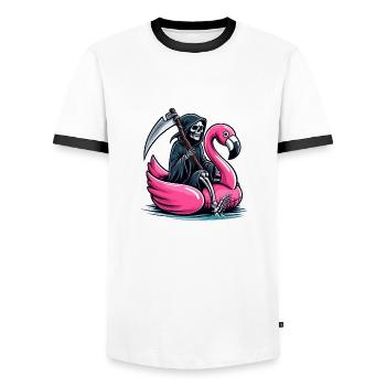 Faucheur de vacances - T-shirt contrasté Homme - blanc/noir - Devant - AI Model Female 172 light (172cm) & AI Model Male 178 dark (178cm)