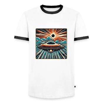 Alien / Spaceship / UFO / Area 51 / All / Mars - Men's Ringer Shirt - white/black - Front - AI Model Female 172 light (172cm) & AI Model Male 178 dark (178cm)