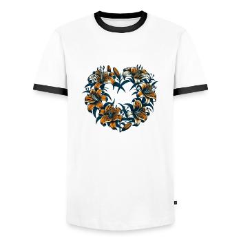 Lys tigré - T-shirt contrasté Homme - blanc/noir - Devant - AI Model Female 172 light (172cm) & AI Model Male 178 dark (178cm)