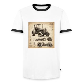 Plan / Sépia / Vintage / Rétro / Tracteur - T-shirt contrasté Homme - blanc/noir - Devant - AI Model Female 172 light (172cm) & AI Model Male 178 dark (178cm)