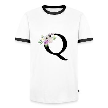 Purple Floral Letter Q - Men's Ringer Shirt - white/black - Front - AI Model Female 172 light (172cm) & AI Model Male 178 dark (178cm)