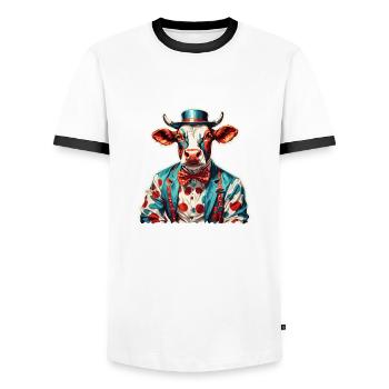 Clown Animal / Cirque / Drôle / Coloré / Spectacle / Vache - T-shirt contrasté Homme - blanc/noir - Devant - AI Model Female 172 light (172cm) & AI Model Male 178 dark (178cm)