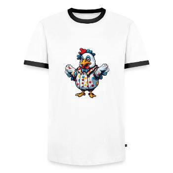 Clown Animal / Cirque / Drôle / Coloré / Spectacle / Coq - T-shirt contrasté Homme - blanc/noir - Devant - AI Model Female 172 light (172cm) & AI Model Male 178 dark (178cm)