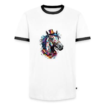 Clown Animal / Cirque / Drôle / Coloré / Spectacle / Cheval - T-shirt contrasté Homme - blanc/noir - Devant - AI Model Female 172 light (172cm) & AI Model Male 178 dark (178cm)