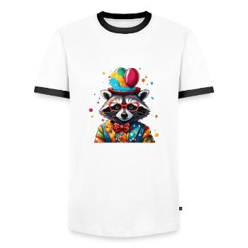 Clown Animal / Circus / Funny / Colorful / Raccoon - Men's Ringer Shirt - white/black - Front - AI Model Female 172 light (172cm) & AI Model Male 178 dark (178cm)
