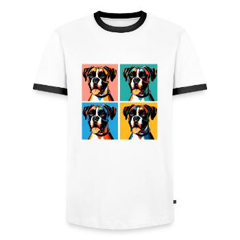 Pop Boxer Hund Porträt - Haustier Porträt - Männer Kontrast-T-Shirt - Weiß/Schwarz - Vorne - AI Model Female 172 light (172cm) & AI Model Male 178 dark (178cm)