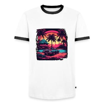 Strand / Insel / Urlaub / Sommer / Sonne / Meer - Männer Kontrast-T-Shirt - Weiß/Schwarz - Vorne - AI Model Female 172 light (172cm) & AI Model Male 178 dark (178cm)