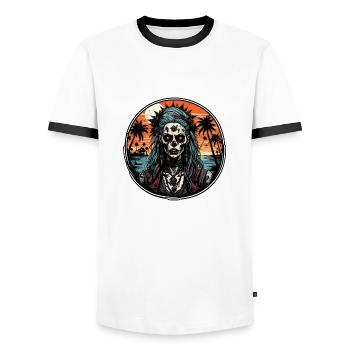 Zombie / Beach / Island / Vacation / Summer / Sun - Men's Ringer Shirt - white/black - Front - AI Model Female 172 light (172cm) & AI Model Male 178 dark (178cm)
