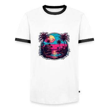 Strand / Insel / Urlaub / Sommer / Sonne / Meer - Männer Kontrast-T-Shirt - Weiß/Schwarz - Vorne - AI Model Female 172 light (172cm) & AI Model Male 178 dark (178cm)