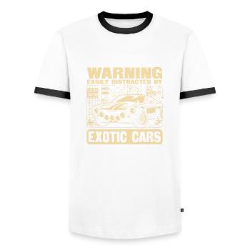 Avertissement Facilement distrait par les voitures exotiques - T-shirt contrasté Homme - blanc/noir - Devant - AI Model Female 172 light (172cm) & AI Model Male 178 dark (178cm)
