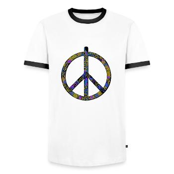 Abstrakte Harmonie: Gelb-Blauer Friedensrausch - Männer Kontrast-T-Shirt - Weiß/Schwarz - Vorne - AI Model Female 172 light (172cm) & AI Model Male 178 dark (178cm)