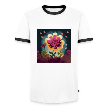 Colorful Freedom: Hippie Flower - Men's Ringer Shirt - white/black - Front - AI Model Female 172 light (172cm) & AI Model Male 178 dark (178cm)