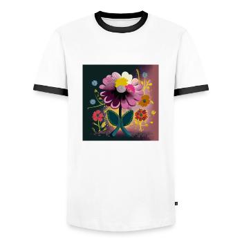 Abstraction printanière de fleur colorée - T-shirt contrasté Homme - blanc/noir - Devant - AI Model Female 172 light (172cm) & AI Model Male 178 dark (178cm)