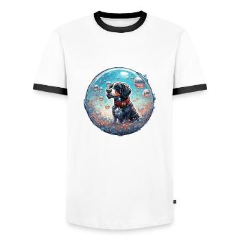 Animal dans bulle de savon / enfantin / mignon / chien - T-shirt contrasté Homme - blanc/noir - Devant - AI Model Female 172 light (172cm) & AI Model Male 178 dark (178cm)