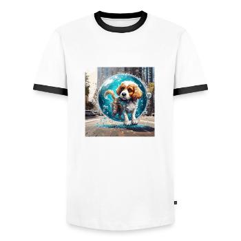 Animal dans bulle de savon / enfantin / mignon / chien - T-shirt contrasté Homme - blanc/noir - Devant - AI Model Female 172 light (172cm) & AI Model Male 178 dark (178cm)