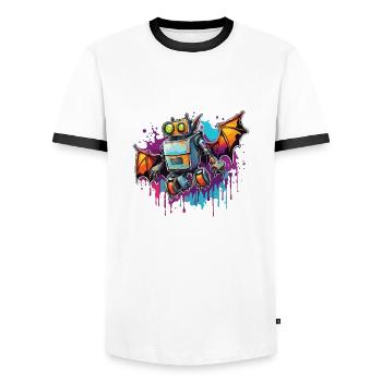 Robot Animal / AI / Mechanized Animals / Comic - Men's Ringer Shirt - white/black - Front - AI Model Female 172 light (172cm) & AI Model Male 178 dark (178cm)