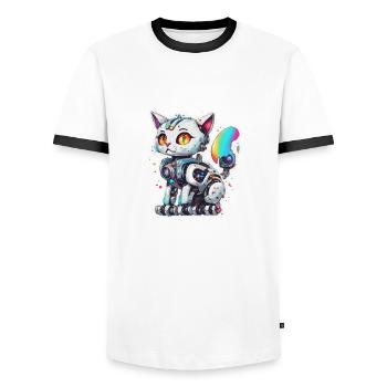 Robot Animal / AI / Mechanized Animals / Comic - Men's Ringer Shirt - white/black - Front - AI Model Female 172 light (172cm) & AI Model Male 178 dark (178cm)