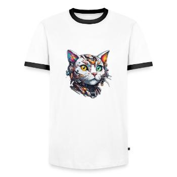 Robot Animal / AI / Mechanized Animals / Comic - Men's Ringer Shirt - white/black - Front - AI Model Female 172 light (172cm) & AI Model Male 178 dark (178cm)