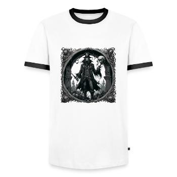 Pirat / Ahoi / Anker / Kapitän / Totenkopf / Rum - Männer Kontrast-T-Shirt - Weiß/Schwarz - Vorne - AI Model Female 172 light (172cm) & AI Model Male 178 dark (178cm)