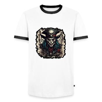 Pirat / Ahoi / Anker / Kapitän / Totenkopf / Rum - Männer Kontrast-T-Shirt - Weiß/Schwarz - Vorne - AI Model Female 172 light (172cm) & AI Model Male 178 dark (178cm)